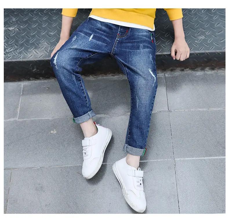 2021 Сезон весна осень Модные детские брюки Джинсы для мальчиков девочек