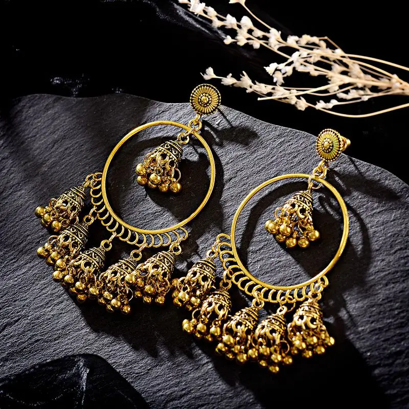 TopHanqi индийской jhumka серьги для женщин ювелирные изделия в богемном стиле