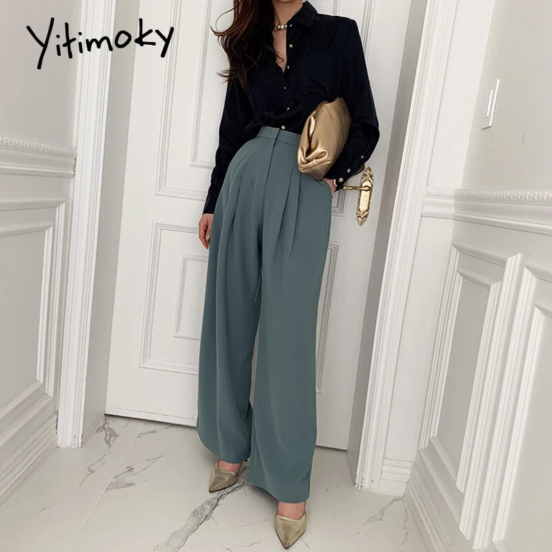 Yitimoky Blouse Women Tops Clothing Solid Office Lady 2021 Spring Autumn French Spain Fashion Vintage Shirts Turn-down Collar