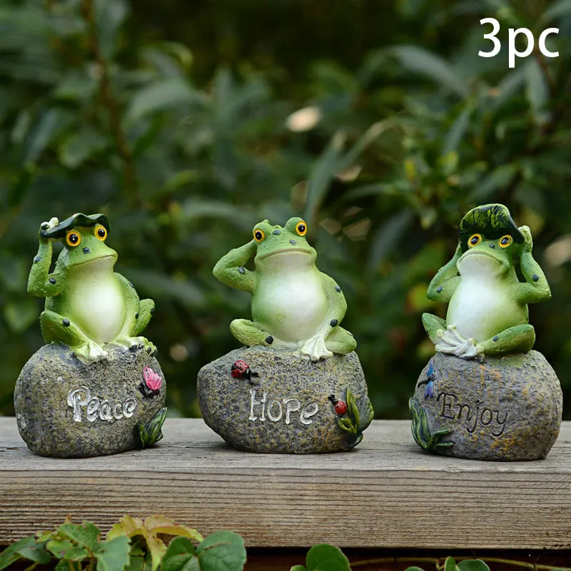 1/3Pcs Frogs Garden Statues Frogs Sitting On Stone Sculptures Garden Yard Frogs Landscaping Stone Ornaments Decoration