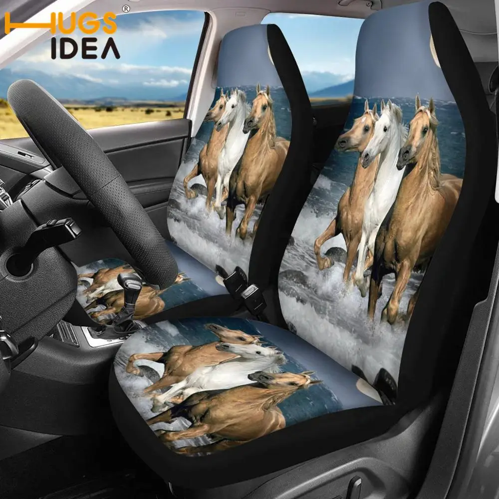 

HUGSIDEA Running Horse Printed New Car Seat Cover Auto Interior Front Seat Protector Car Decoration Sheet Auto Seat Covers