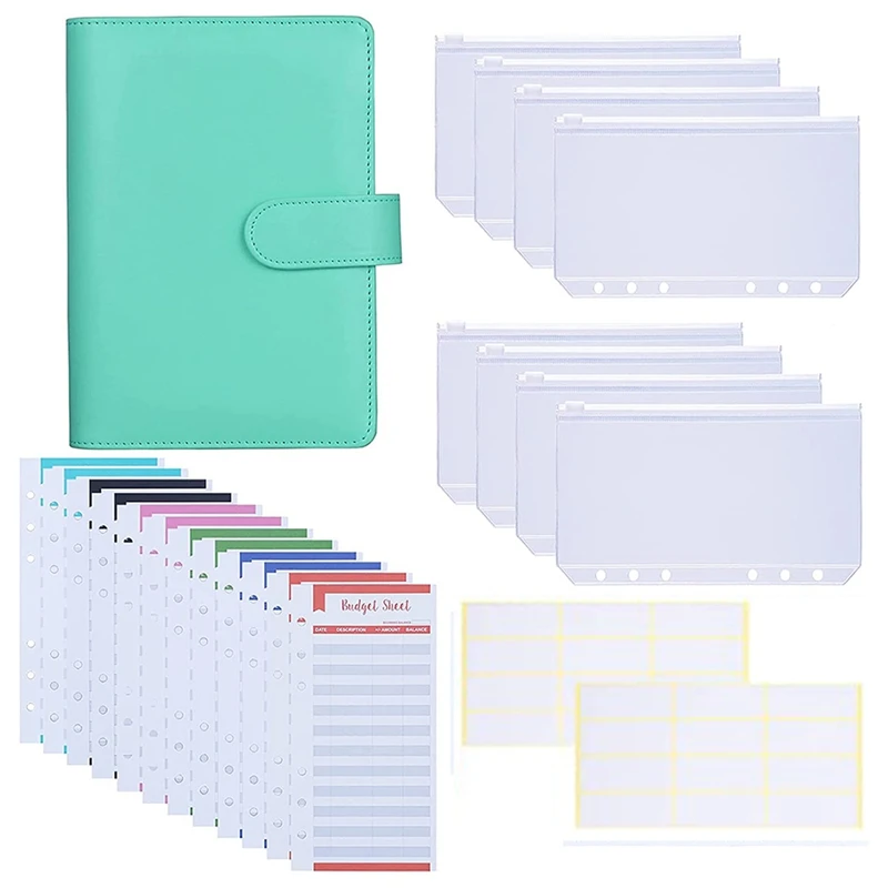 

A6 PU Leather Binder Cover with 8PCS A6 Binder Pockets Good for Keep Cash Coupons Passport Tickets Notes Cards