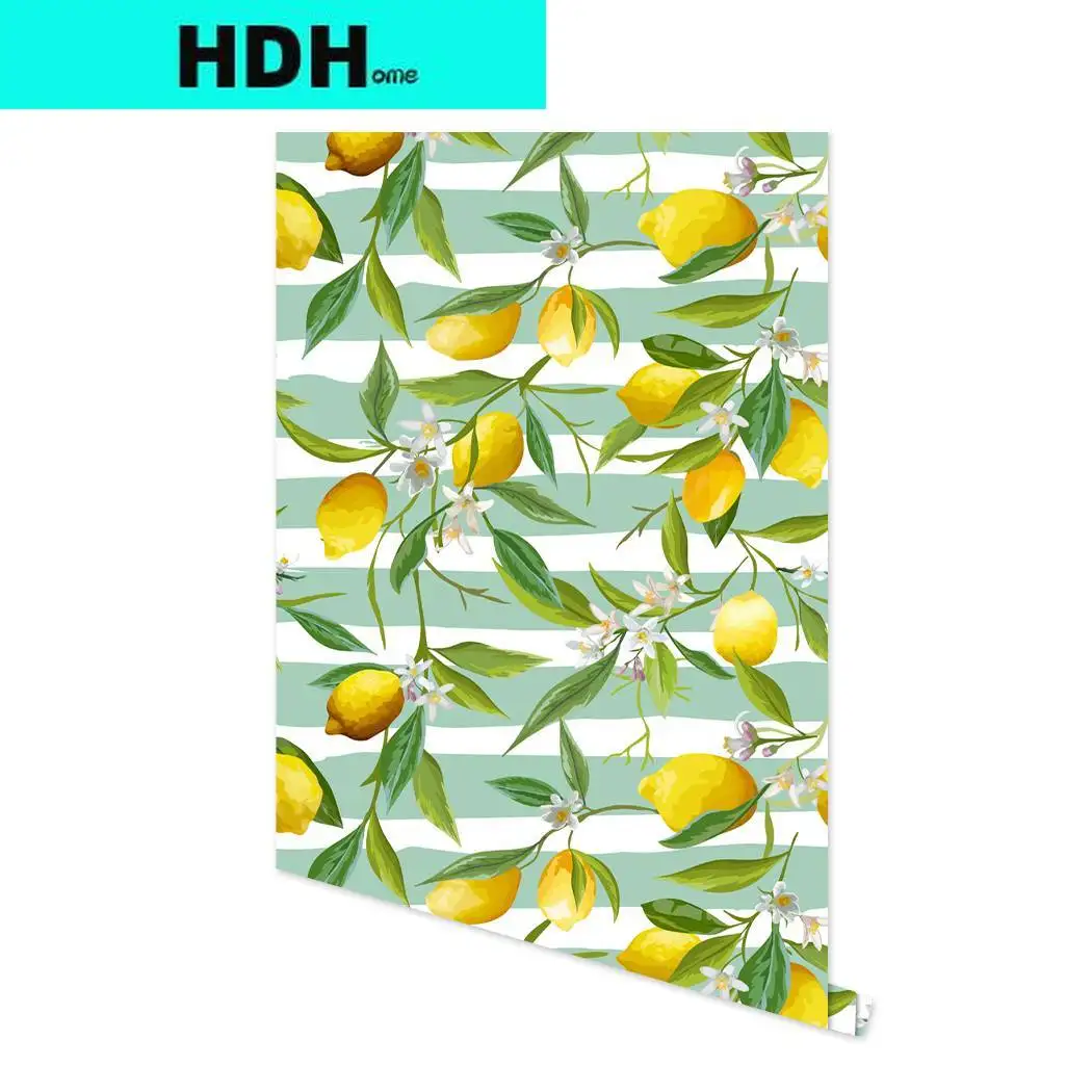 

Watercolor Lemon Peel and Stick Wallpaper Floral Removable Green/Yellow Vinyl Cabinet Self Adhesive Wallpaper Wall Stickers