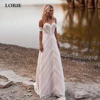 lorie bohemian wedding dresses 2020 nude neck a line lace boho bridal gowns plus size beach wedding custom made gowns
