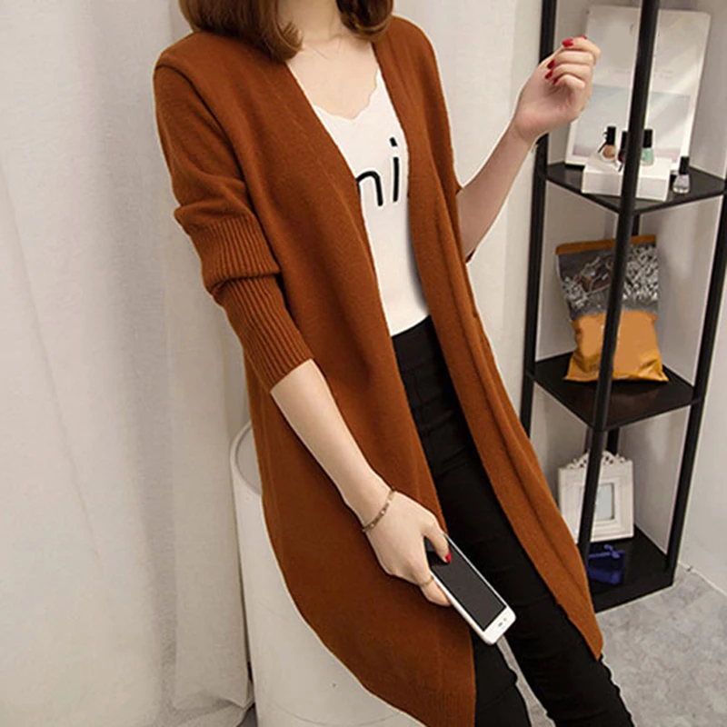 

Autumn Ladies Long Cardigans Kintted Warm Casual Loose Solid Color Sweater Fashion Female Coat Abrigo Mujer