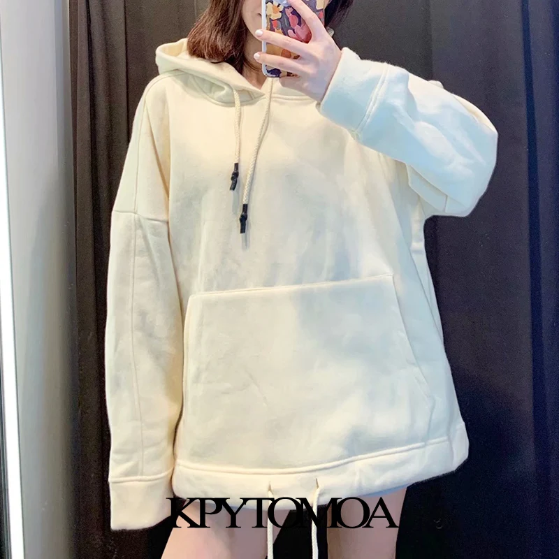 

Vintage Stylish Pockets Oversized Hoodies Sweatshirts Women 2020 Fashion Long Sleeve Drawstring Loose Female Pullovers Chic Tops