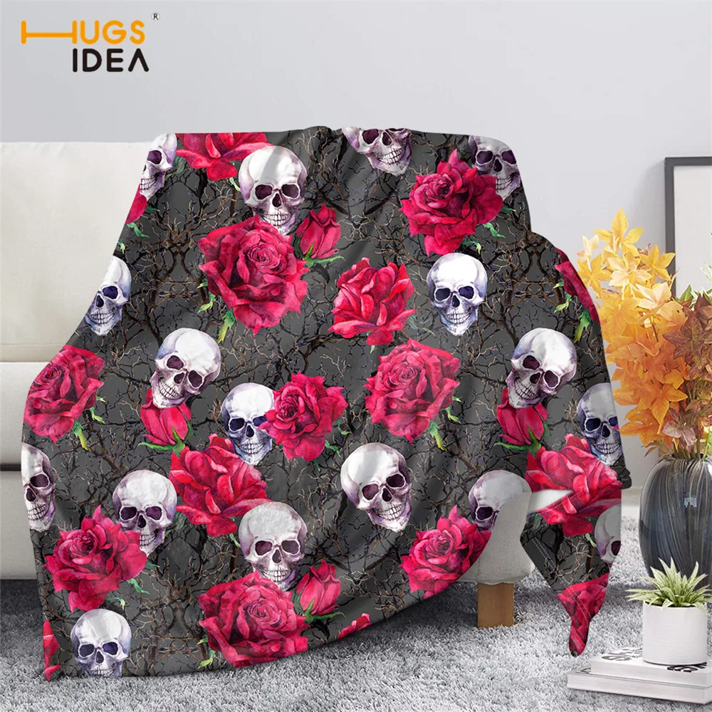 

HUGSIDEA Pink Day of the Dead Mexico Skull Pattern Throw Blanket Home Bedroom Decor Warm Plush Throw Blanket on the Sofa Bed