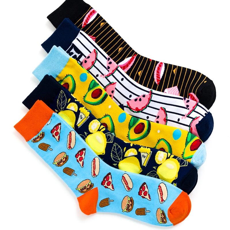 Funny Men Women Fashion Harajuku Fruit Socks Lovely Art With Avocado Sushi Food Animal Dog Happy Socks