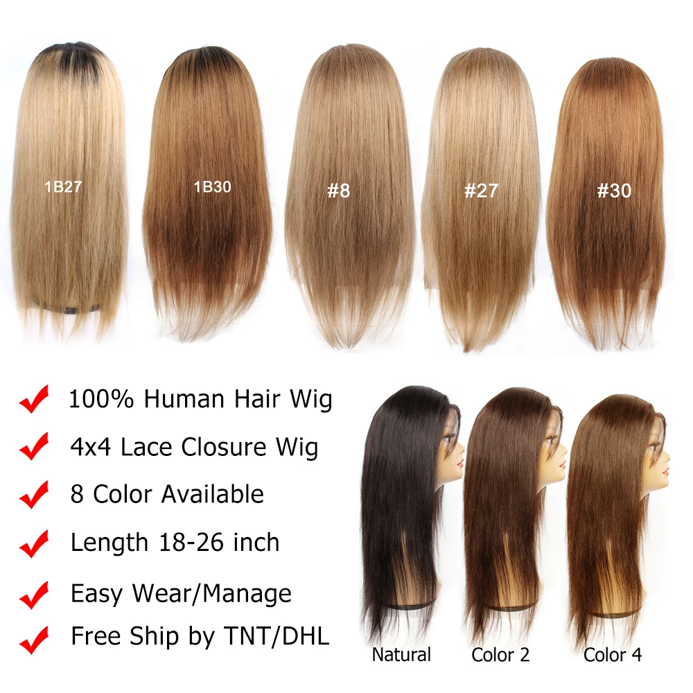 Mogul волосы 4x4 кружевной парик качество Remy человеческие #8 пепепельный блонд прямой