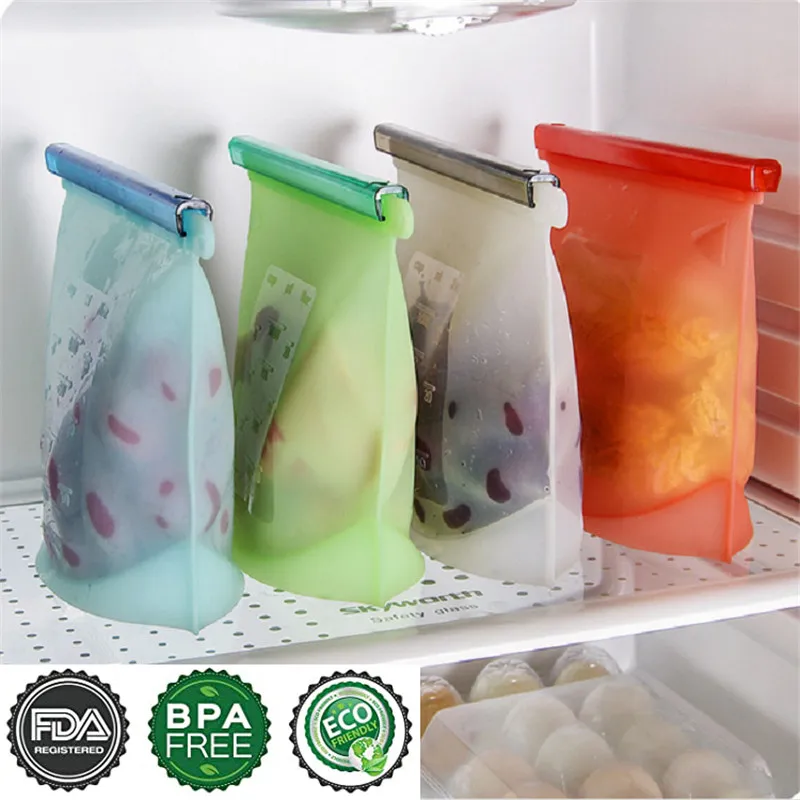 Silicone Bags Reusable Silicone Food Bag Airtight Seal Food Preservation Bag Food Grade for Vegetable, Liquid, Snack, Meat vegetable glycerin usp food grade 99 7% clear liquid soap
