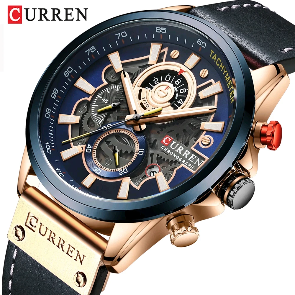CURREN Brand Fashion Leather Strap Men Watches Casual Sport Waterproof Quartz Watch Mens Creative Design Male Clock часы мужские