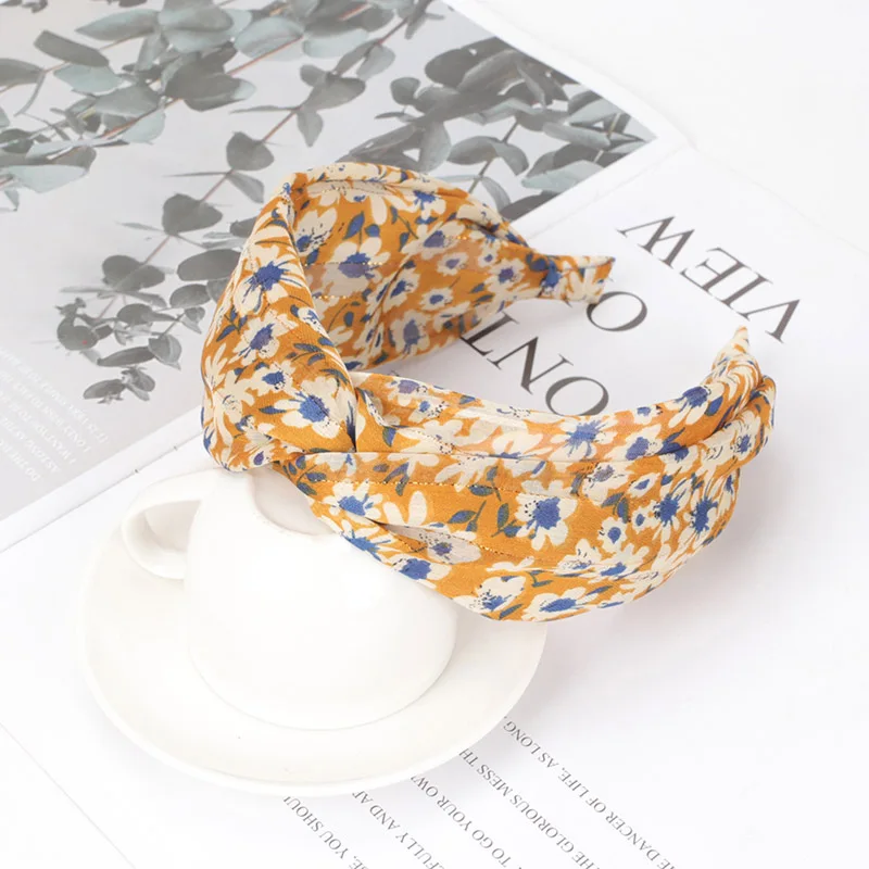 

2021 New Women Floral Hairbands Retro Cross Knotted Headband Printing Hair Bands Hoop Bezel Girls Fashion Hair Accessories