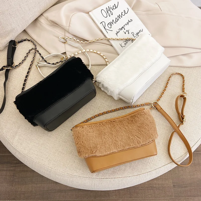 

New Design Bag For Women Solid Zipper Handbags Pu Leather Chain Crossbody Bag For Women Shoulder Bags Hairy Bag Bolsa Feminina