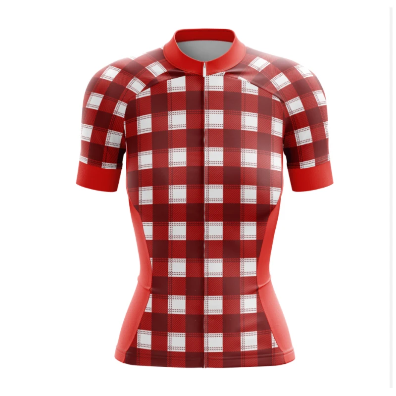 

New Women Red Christmas Cycling Jerseys Top Quality Road Racing Bicycle Wear Short Sleeve Riding Clothing Summer Quick Drying