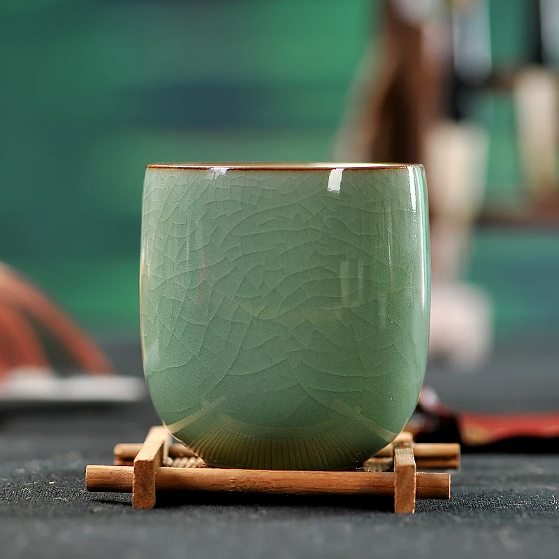 

[GRANDNESS] longquan celadon tea cup Longquan Celadon Teacup Japanese Q Office Glass Ceramic Cup Glass Tea Cup 160ml