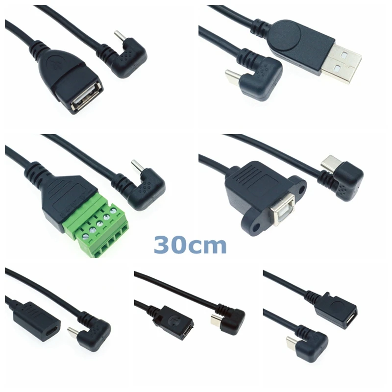 

10Pcs/ U-Shaped 180 Degree USB Type-C Male to Print Female 5pin Solder-free Mini USB Micro USB 3.1 female USB 2.0 Cable 0.3m OTG