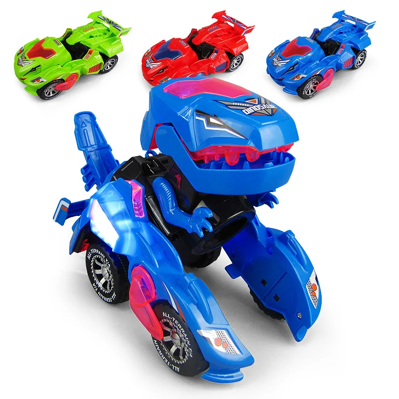

Electric Dinosaur Non Remote Control Morphing Vehicles Toys Automatic Steering Light Music LED Lighting Deformation Car Model