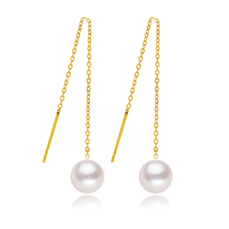 

Natural Pearl Stud Earring With Fine Jewelry Real 18k Yellow Gold/AU750 Fine Jewelry Party Gift For Women Earrings Simple Design