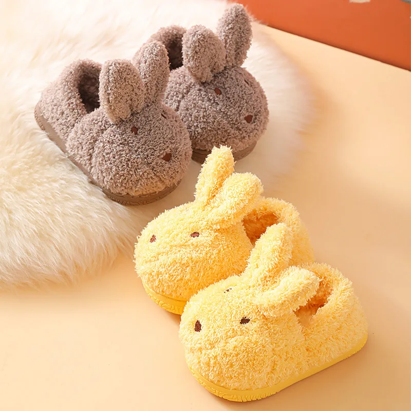 

Winter Kids Cartoon Slippers Keep Warm Girls Rabbit Ear Cotton Shoes Home Children Slides Plush Soft Non-slip Comfortable