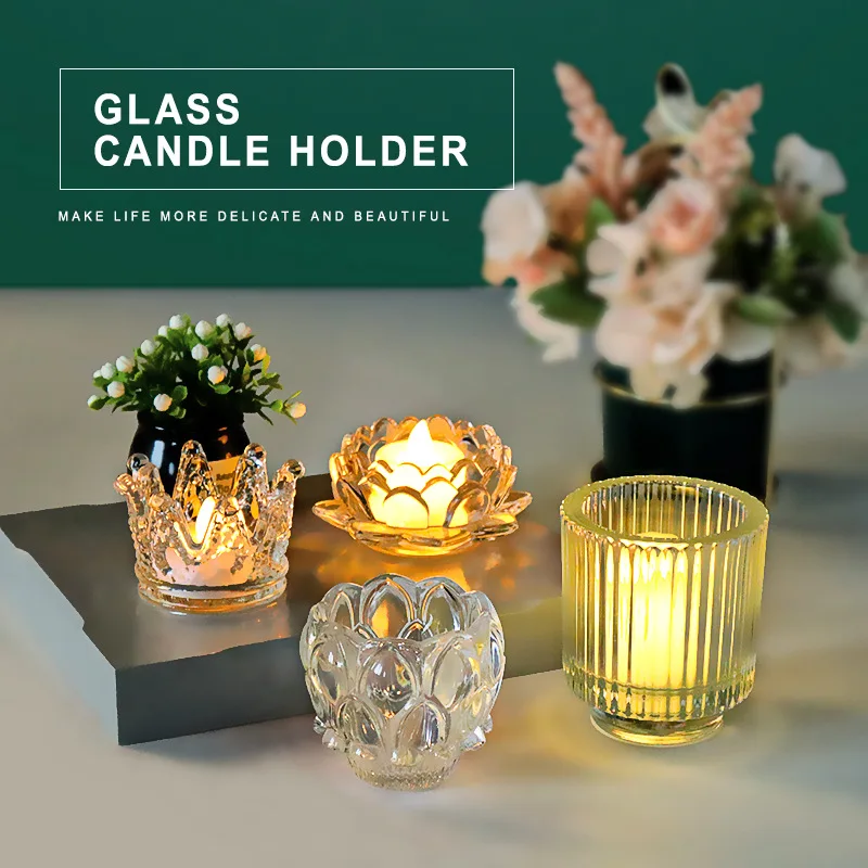 

Lotus Glass Craft Electronic Candle Holder Decorative Ornaments Simple Home Living Room Candle Ornaments