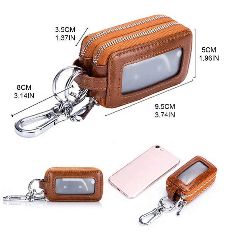 

Double Zipper PU Leather Keychain Pouch Bag Home Car Keys Organizer Holder Case