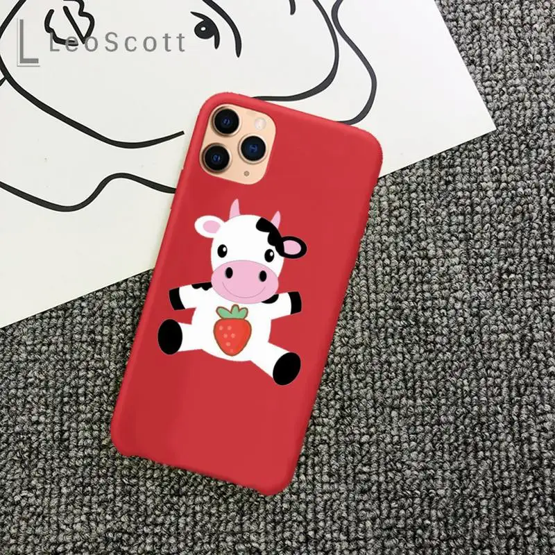 

Cow Print Strawberry pink cute Phone Case Candy Color for iPhone 11 12 mini pro XS MAX 8 7 6 6S Plus X 5S SE 2020 XR accessorie