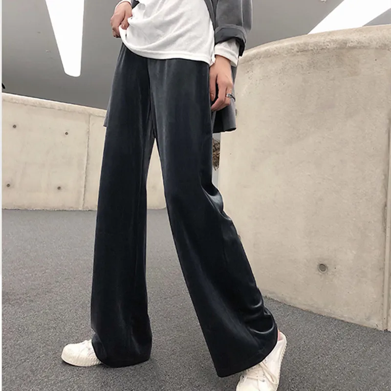 

Women Casual Pant Streetwear Wide Legging Female Autumn Winter High Waist Loose Pendant Feeling Straight Tube Warm Trousers