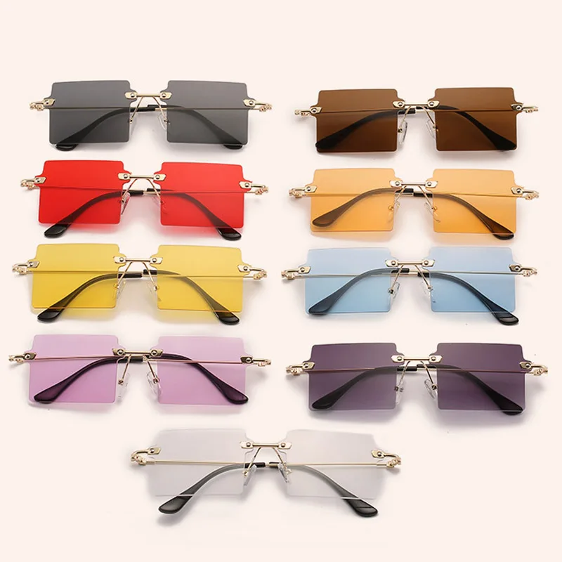 Модные маленькие квадратные солнцезащитные очки без оправы для женщин 2021 новые