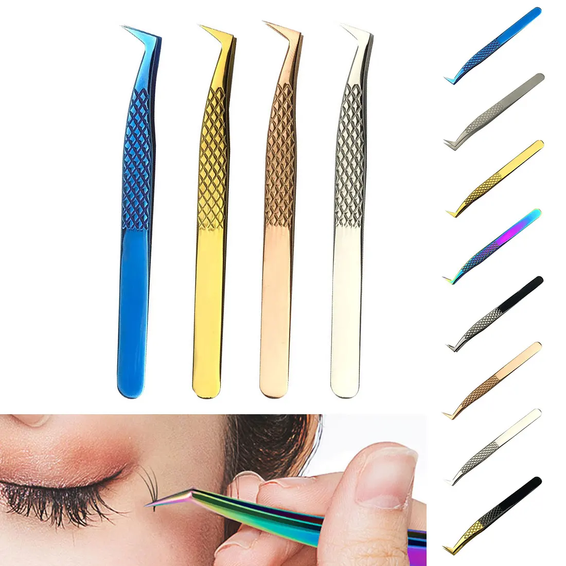 

Eyelash Extension Tweezers Stainless Steel False Eyelash Tweezers Anti-static Non-magnetic Professional Nail Makeup Tool