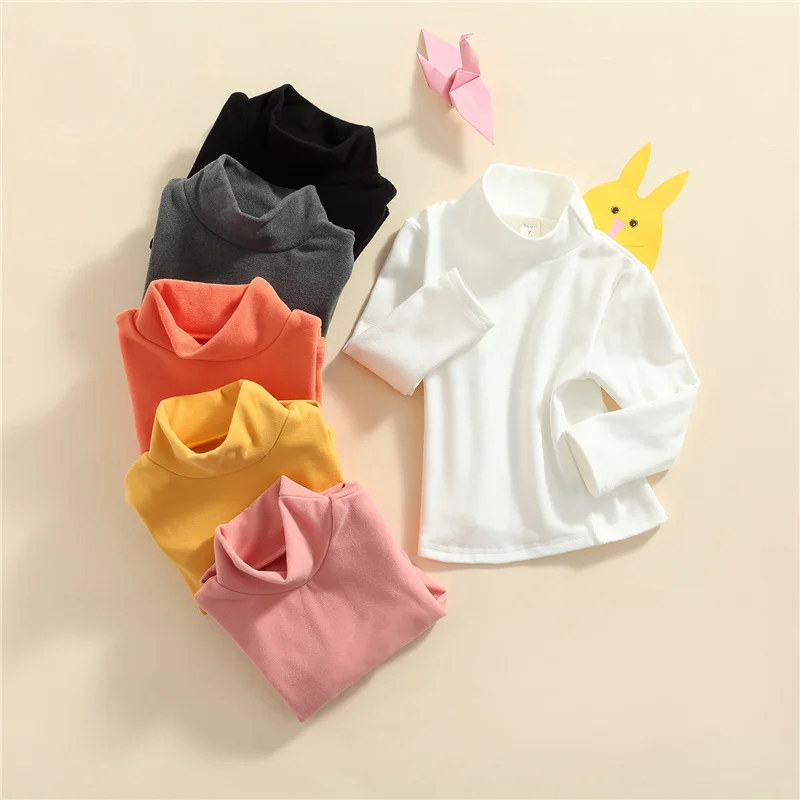 

Однотонная Толстовка для малышей, пуловер с длинным рукавом и воротником средней длины для девочек, топы, 18 месяцев, 6 лет, осень и зима