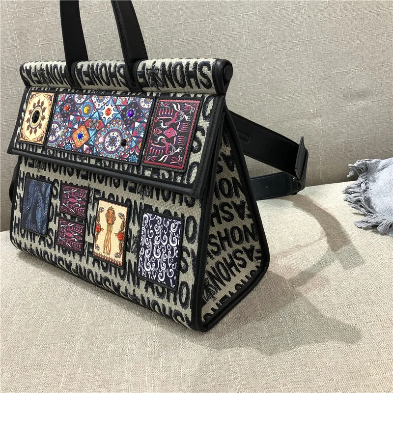 Women Bags Canvas Patchwork Embroidery Purse Handbags Girl Shoulder Bags Cross Body Messenger Bag Female Totes Fashion Flower