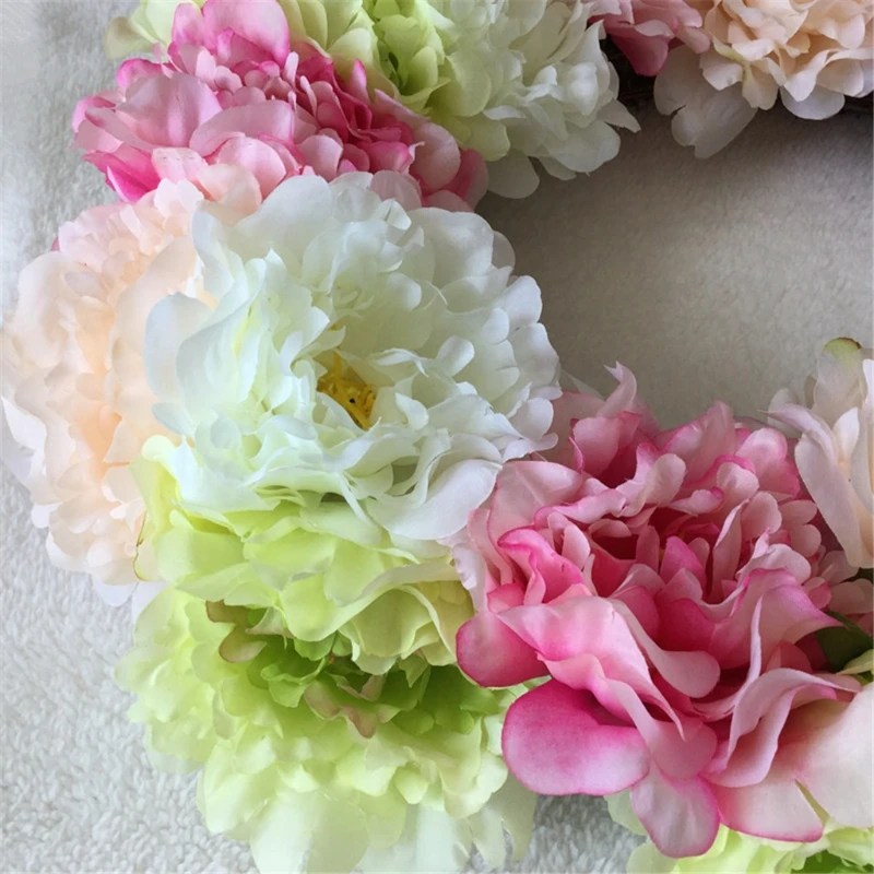 

17inch Artificial Peony Front Door Wreath Handcrafted Wreath for Home Decor H3CC