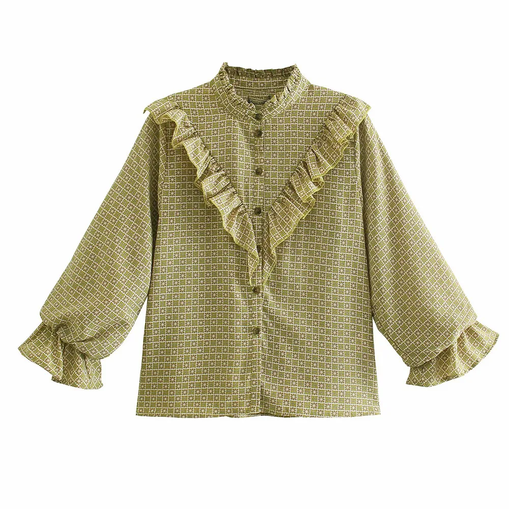 

Женская шифоновая рубашка с высоким воротником, Кардиган с длинным рукавом и оборками на лето, 2021