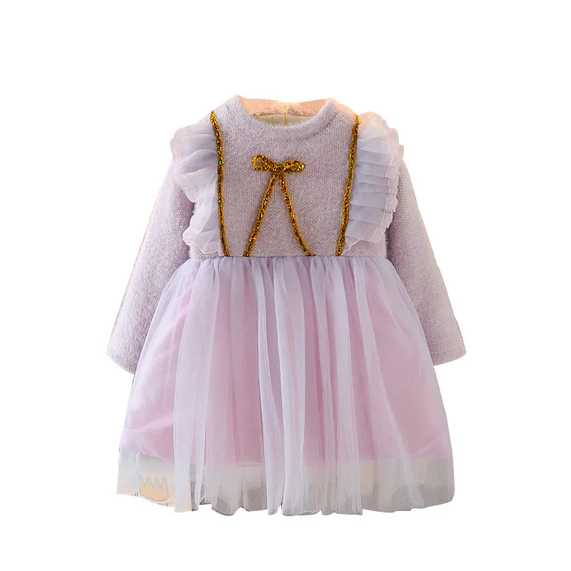 

Dresses For Girls 2020 Autumn And Winter New Elegant Long-Sleeved Children's Princess Dress Pure Color Bowknot Dress 3-7 Years