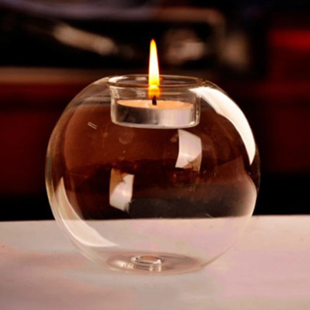 

Thermal Glass Ball Tea Light Holder Candle Holder Stand for Holiday Wedding Tabletop Decoration, Dia.8cm/10cm/12cm