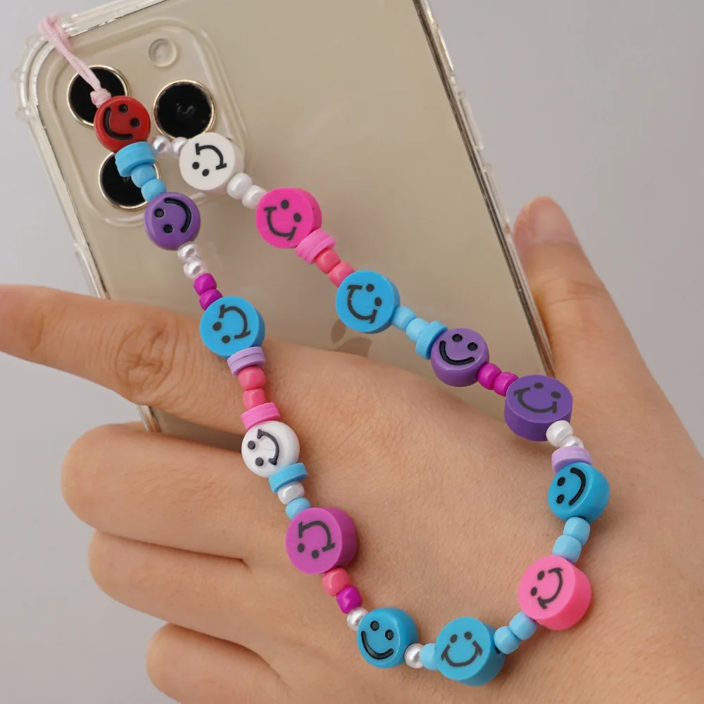 

Mobile Phone Chain For Women 2021 Summer Acrylic Star Beaded Phone Chains Smiley Face Lanyard LOVE Letter Accessories