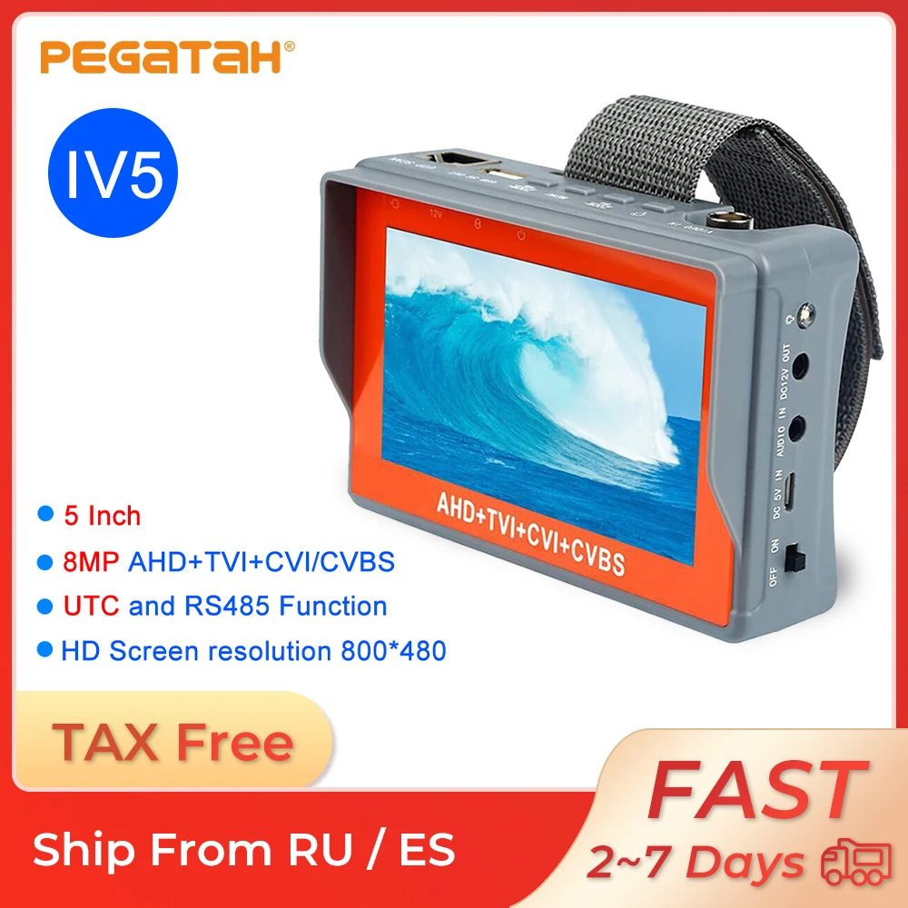 

Pegatah 5 inch cctv tester 8MP ahd monitor TVI CVI CVBS tester PIZ RS485 tester UTP Cable tester mini monitor for video camera