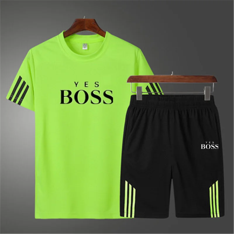 

2021 new hot sale letter printed T-shirt sports suit striped casual running wear summer short-sleeved shorts 2-piece set