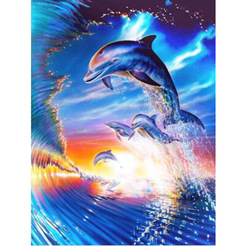 

Diamond Painting 5D DIY Square/Round Diamond Sea Dolphin Beauty Picture Animal Painting Cross Stitch Decoration Gift Art TX633
