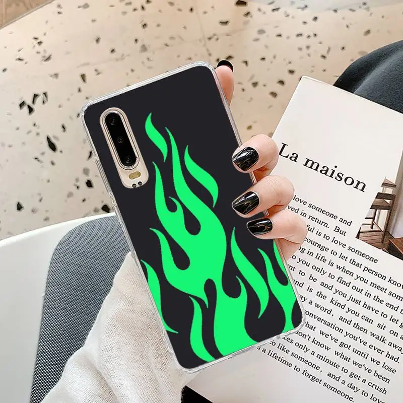 

Cool Green Red Flame Fire Phone Case Transparent for Samsung A71 S9 10 20 HUAWEI p30 40 honor 10i 8x xiaomi note 8 Pro 10t 11