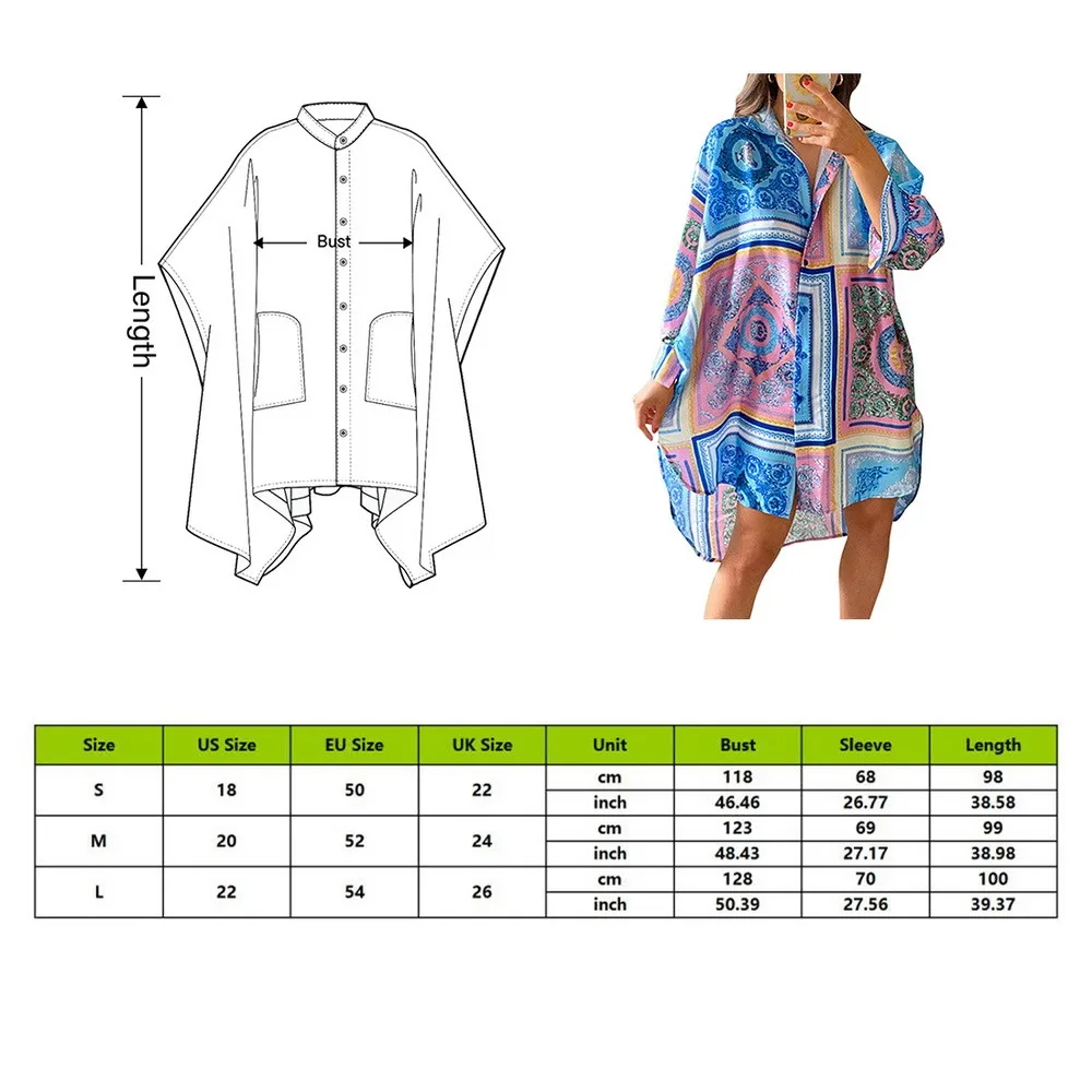 

NIBESSER 2021 Summer Long Sleeve Shirt Dress Women V Neck Y2K Print Blue Loose Beach Sexy Party Casual Green Dresses Fashion New
