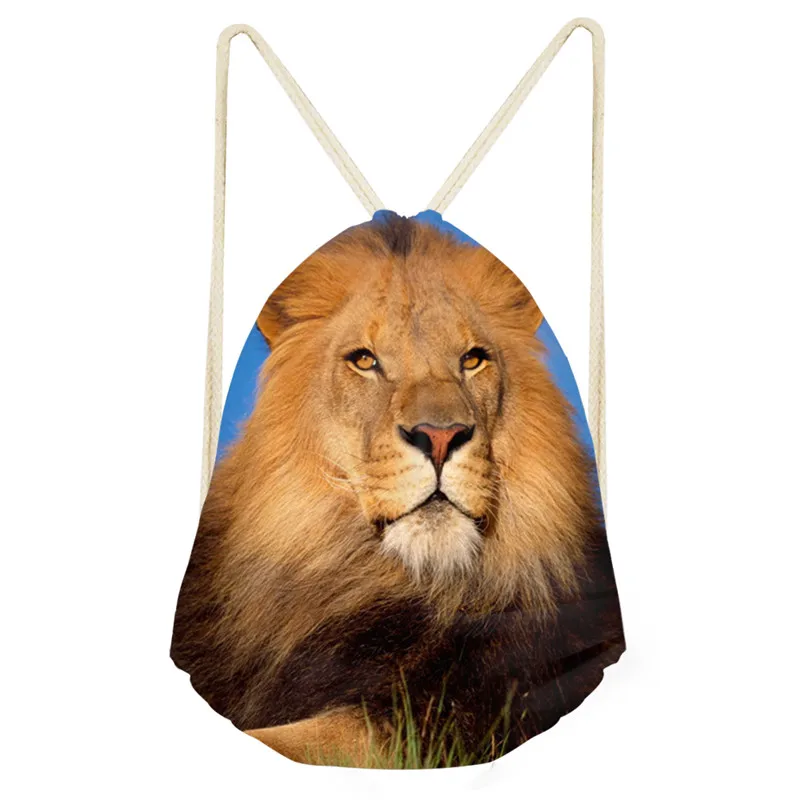 Женские сумки на шнурке с рисунком животного короля льва модные школьные ранцы