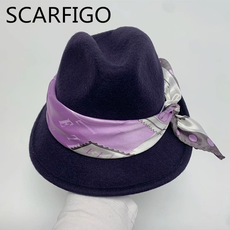 

SCARFIGO Unisex Felt Fedoras Hats Adult Fashion Classic Jazz Wide Brim Hats Wool Fedora Hat