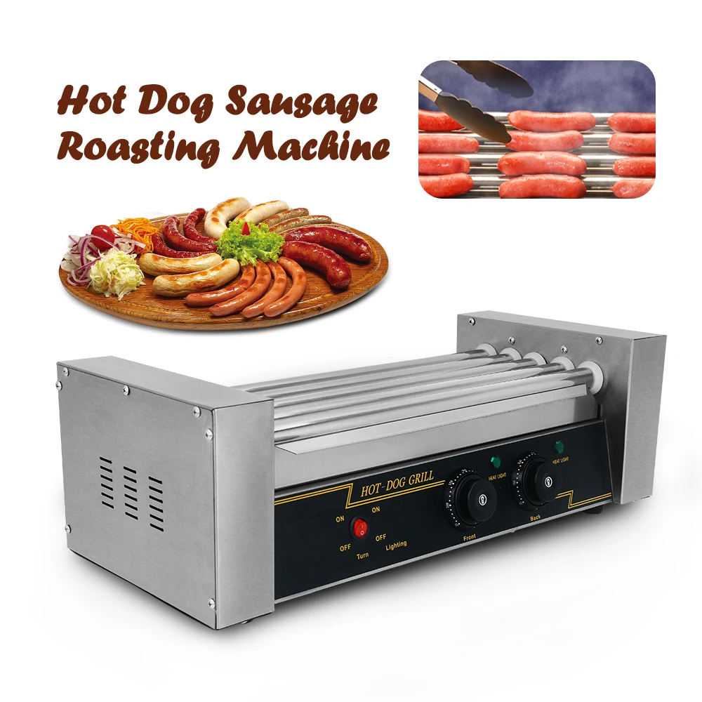 new arrival electric sausage grill hot dog roller grill stainless steel 5 rollers hot dog machine 220v 240v free global shipping