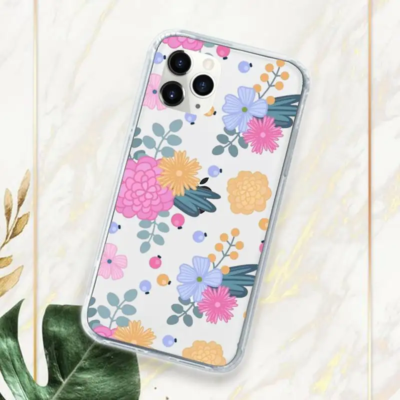 

fashion flower beautiful Phone Case Transparent for iPhone 11 12 mini pro XS MAX 7 8 6 6S Plus X 5S SE 2020 XR