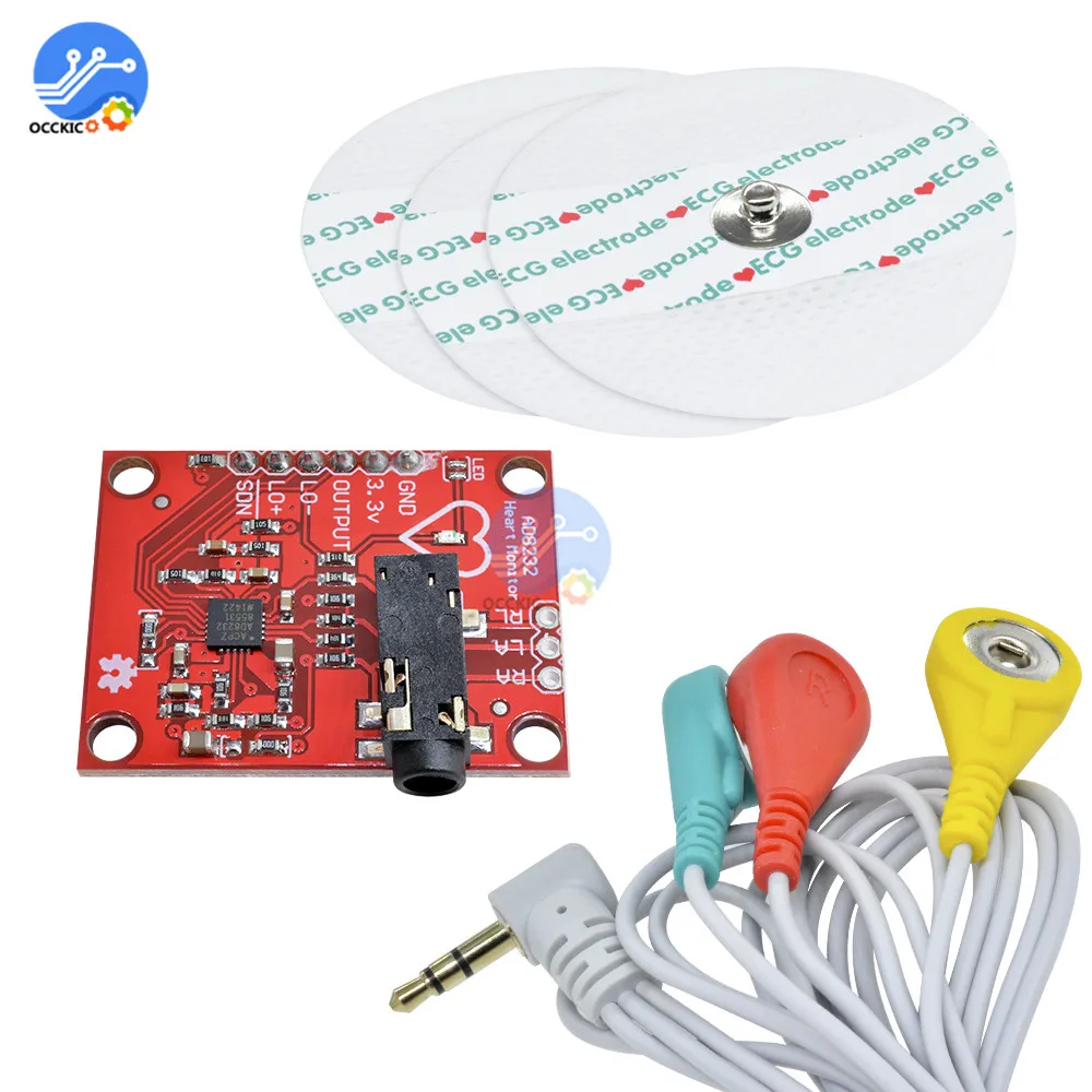 Модуль датчика мониторинга сердечного ритма AD8232 ECG с кабелями DIY комплект для