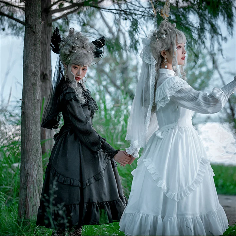 

Lolita Camellia Women's Palace Retro Vestidos Dress Gothic Flower Wedding Long Sleeve Dress Women