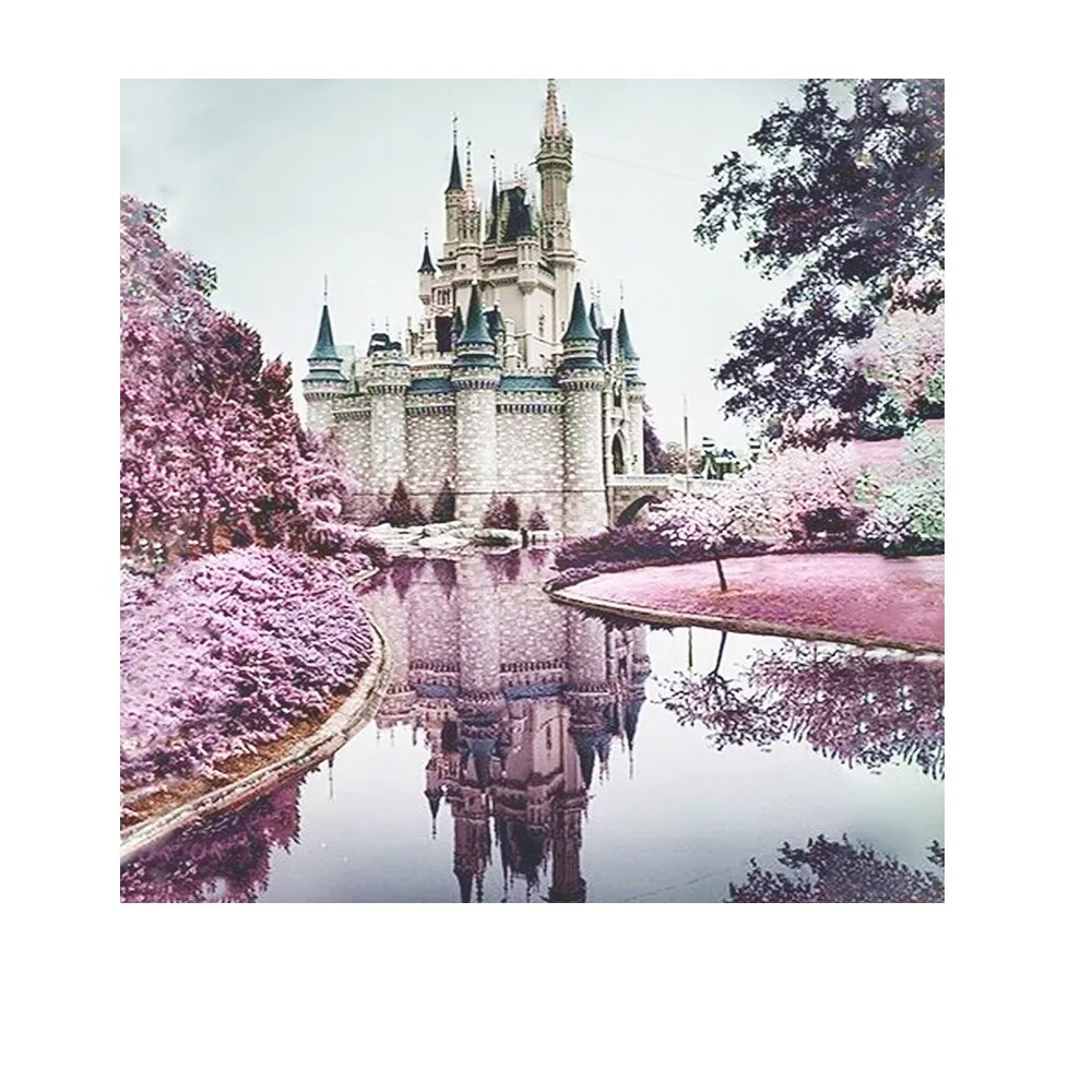 

ChiMeng 5D Diamond Painting Full Drill Landscape Architectural Drawing Mosaic Handmade Diy Cherry Tree Castle Home Decoration