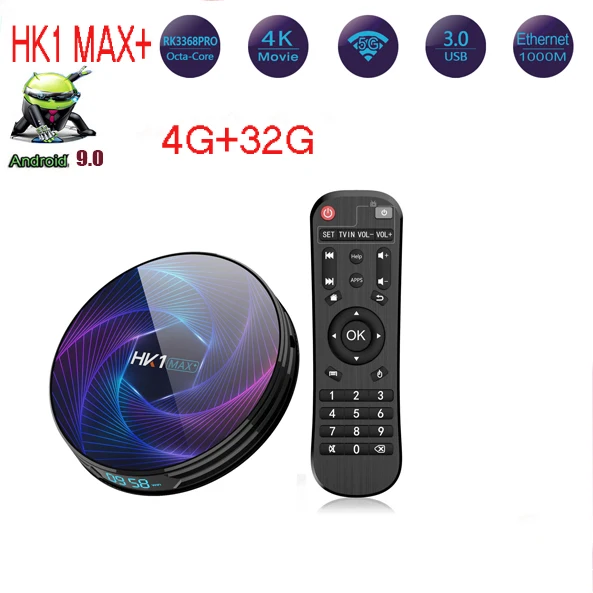 HK1 MAX Plus Восьмиядерный Android 9,0 Smart tv Box 4 Гб 128 Гб 64 ГБ 32 ГБ RK3368PRO 1080P H.265 4K youtube Netflix HK1MAX телеприставка - Цвет: 4G 32G