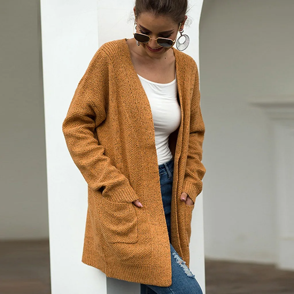 Женский кардиган с открытым передом размера плюс элегантный вязаный свитер